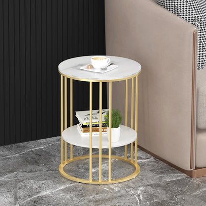 Round Marble Accent Gold Metal Frame Table Storage Table - Homevalley.co.uk