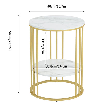 Round Marble Accent Gold Metal Frame Table Storage Table - Homevalley.co.uk