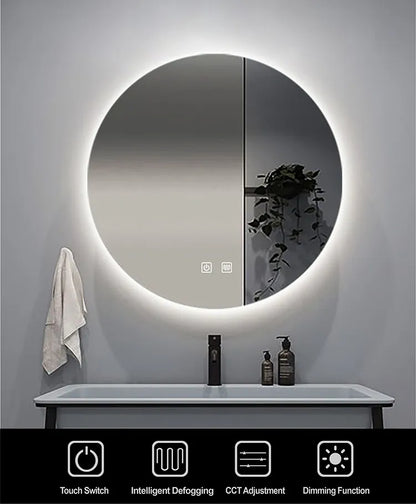 Round Smart Bathroom Mirror, Anti Fog Touch Screen - Homevalley.co.uk