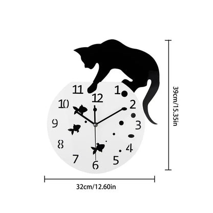Round Wall Clock with Cat Design - Homevalley.co.uk