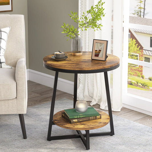 Rustic 2 Tier Round Coffee End Side Table - Homevalley.co.uk