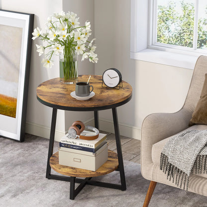 Rustic 2 Tier Round Coffee End Side Table - Homevalley.co.uk