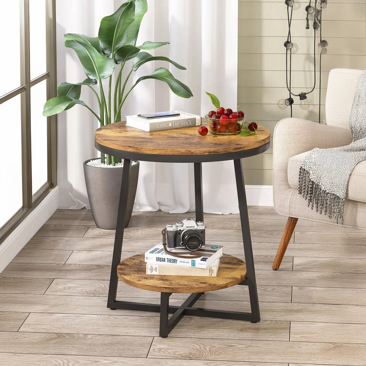 Rustic 2 Tier Round Coffee End Side Table - Homevalley.co.uk