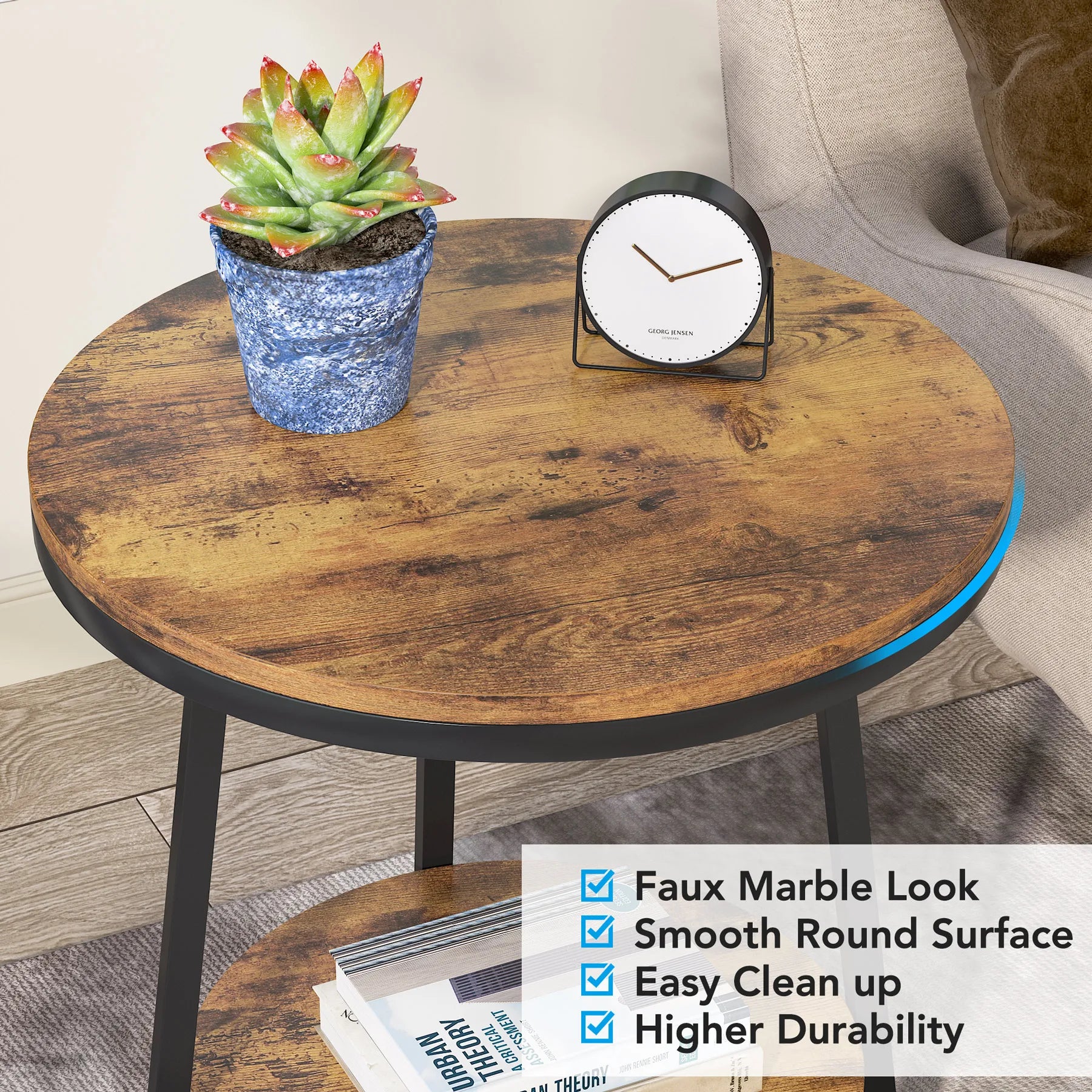 Rustic 2 Tier Round Coffee End Side Table - Homevalley.co.uk