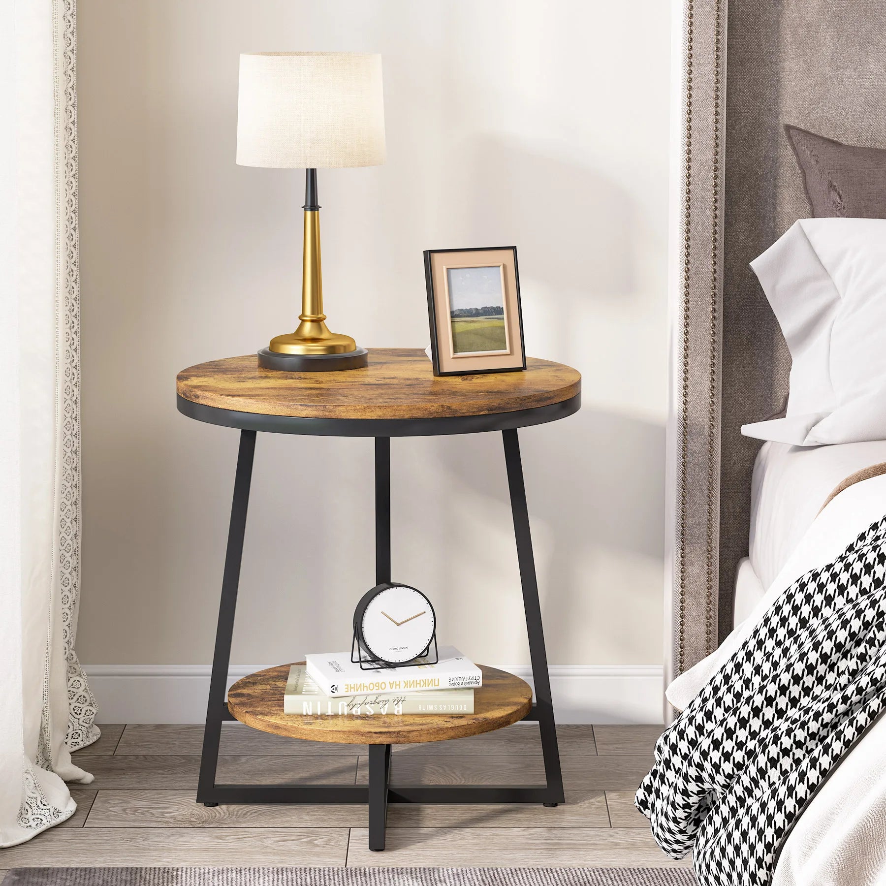 Rustic 2 Tier Round Coffee End Side Table - Homevalley.co.uk