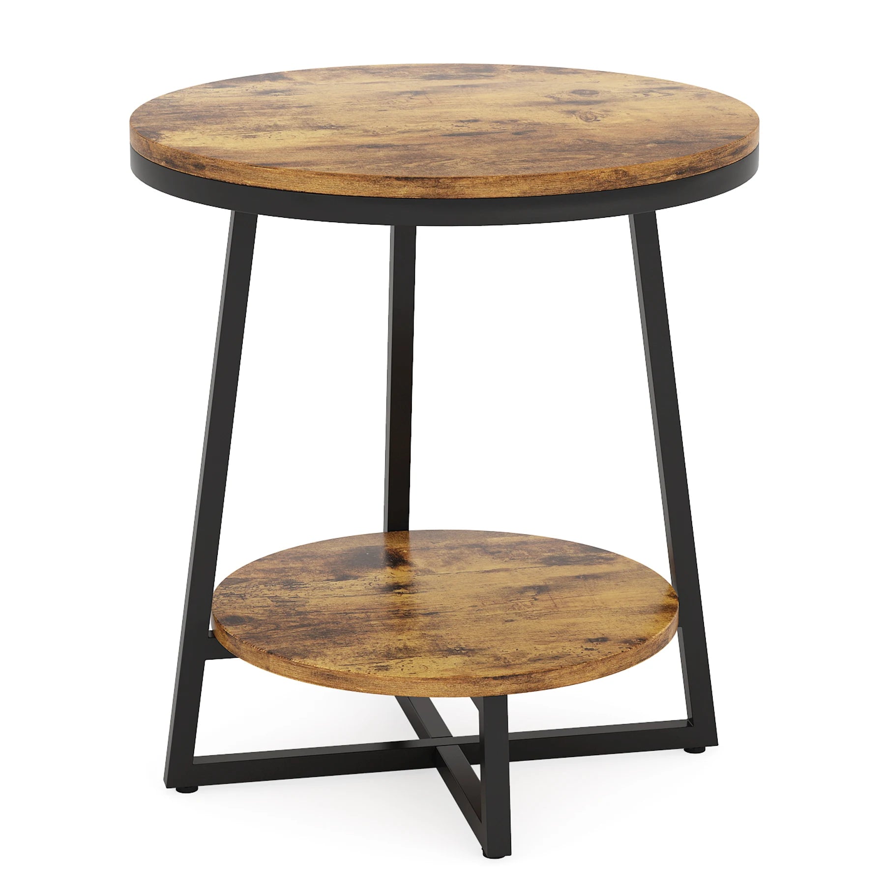 Rustic 2 Tier Round Coffee End Side Table - Homevalley.co.uk