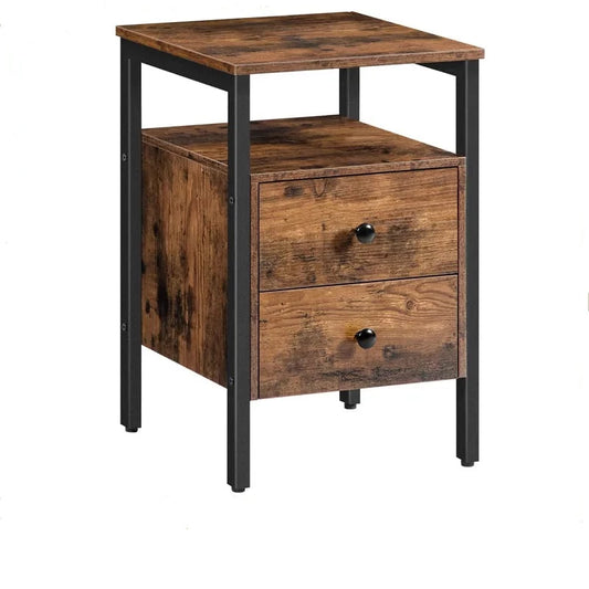 Rustic Bedside Table with Drawers - Homevalley.co.uk