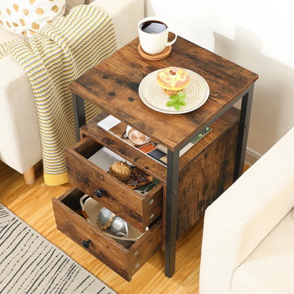 Rustic Bedside Table with Drawers - Homevalley.co.uk