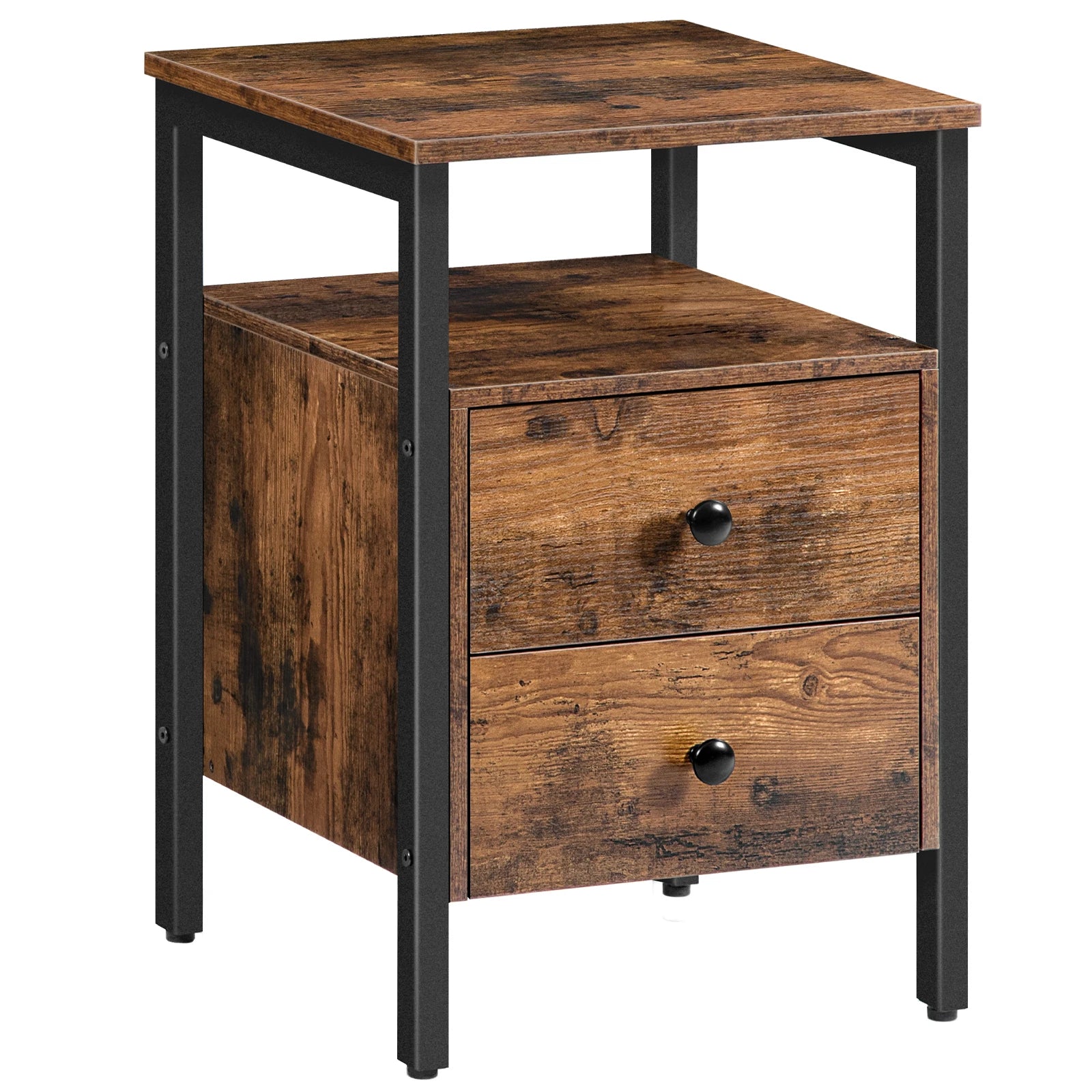 Rustic Bedside Table with Drawers - Homevalley.co.uk