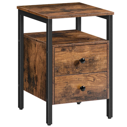Rustic Bedside Table with Drawers - Homevalley.co.uk