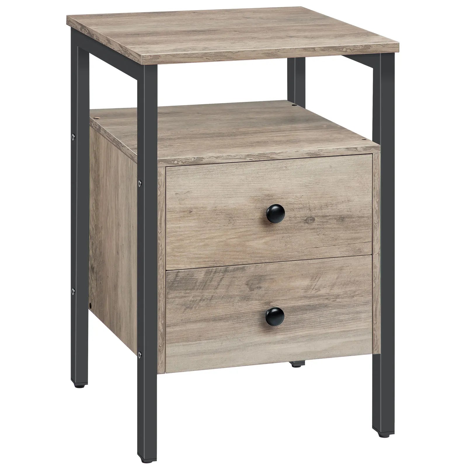 Rustic Bedside Table with Drawers - Homevalley.co.uk
