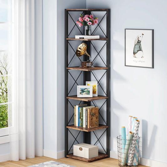 Rustic Collection 6-Tier Tall Shelf Bookshelf Storage Display (USA Only) - Homevalley.co.uk