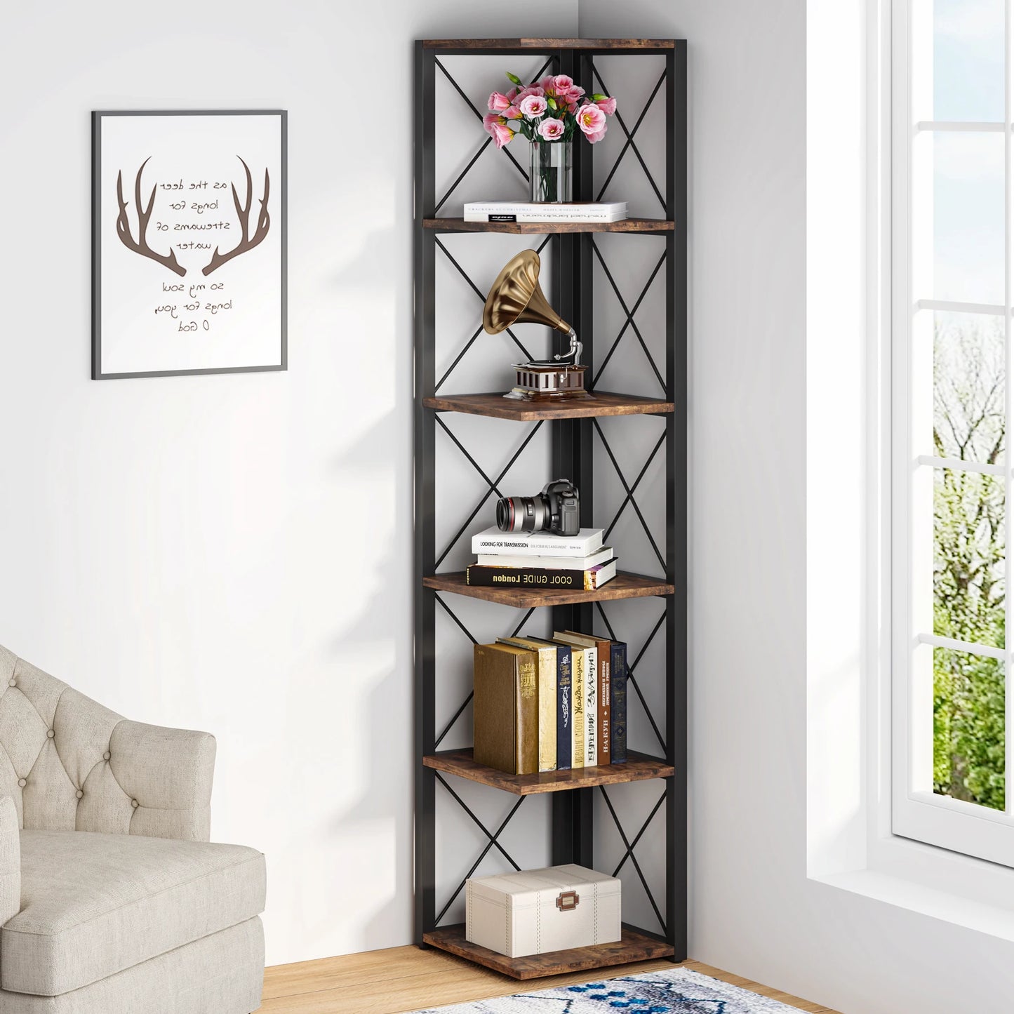 Rustic Collection 6-Tier Tall Shelf Bookshelf Storage Display (USA Only) - Homevalley.co.uk