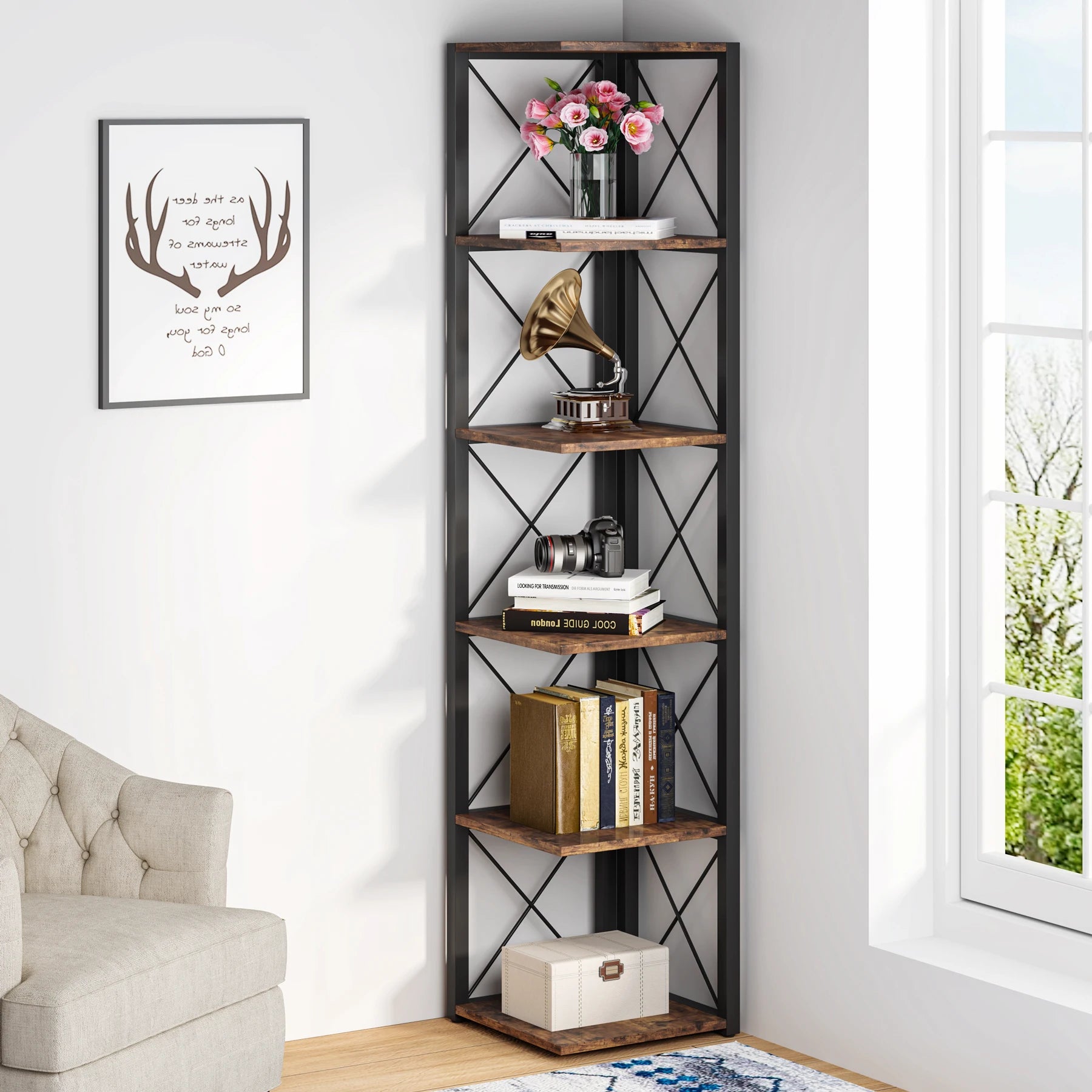 Rustic Collection 6-Tier Tall Shelf Bookshelf Storage Display (USA Only) - Homevalley.co.uk
