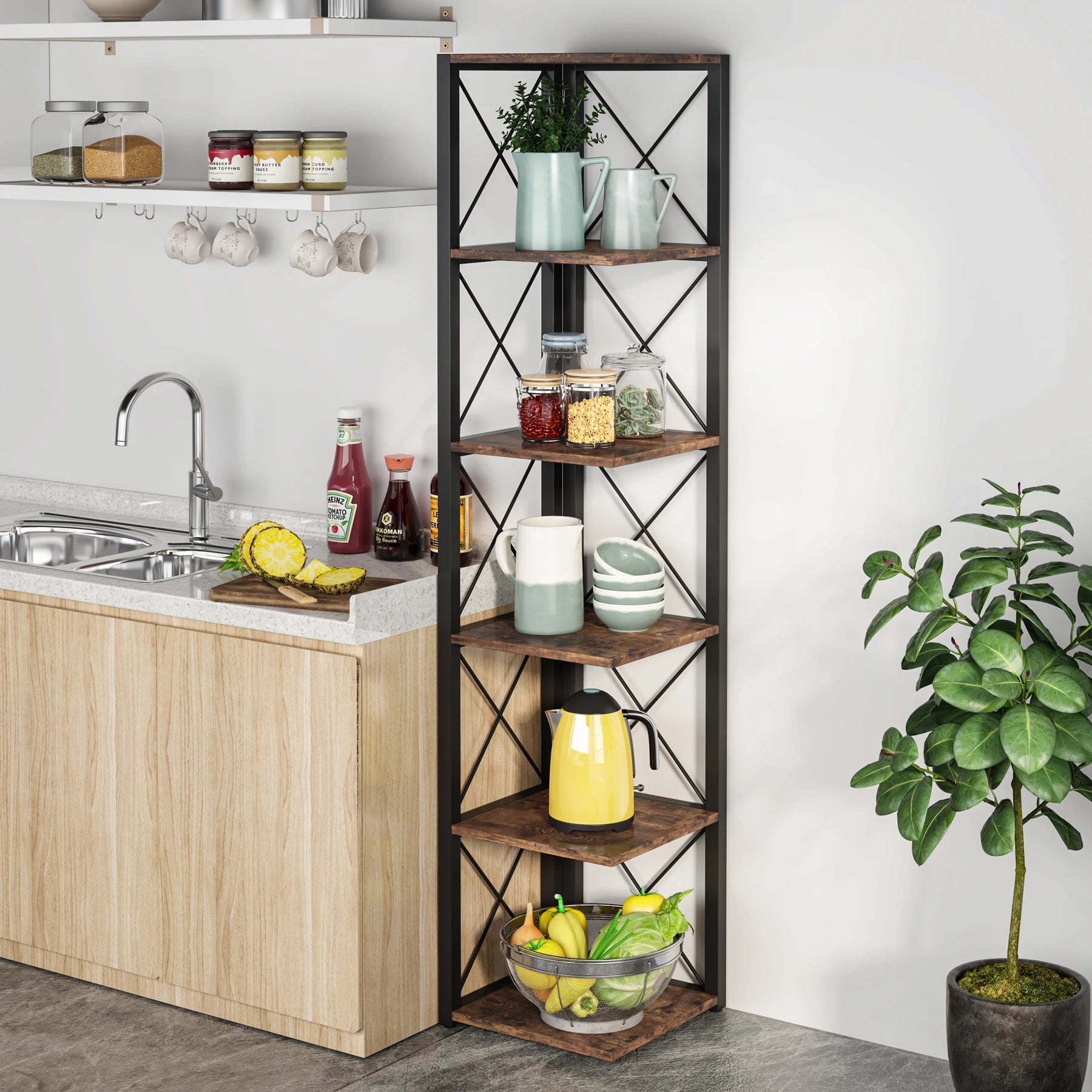 Rustic Collection 6-Tier Tall Shelf Bookshelf Storage Display (USA Only) - Homevalley.co.uk