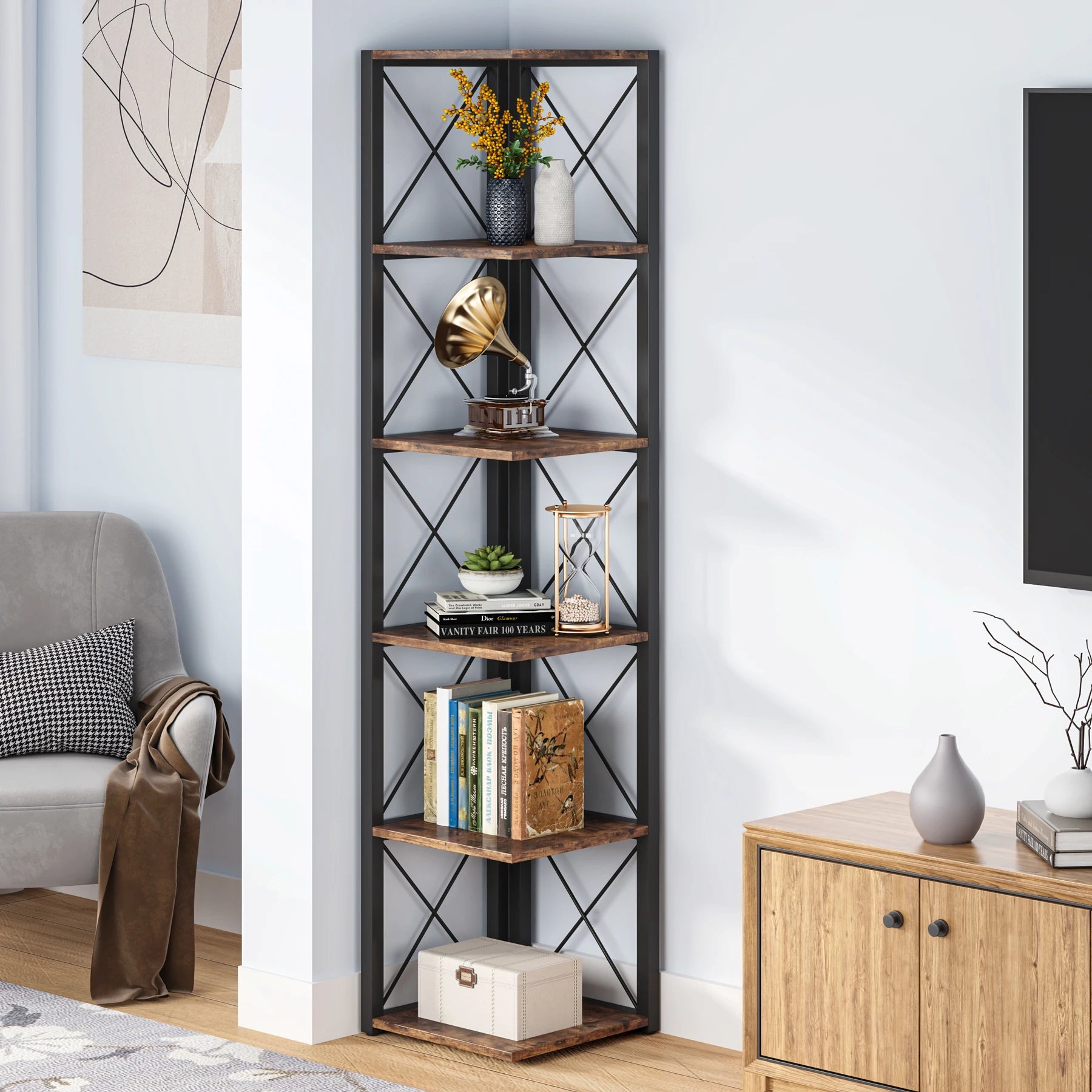 Rustic Collection 6-Tier Tall Shelf Bookshelf Storage Display (USA Only) - Homevalley.co.uk
