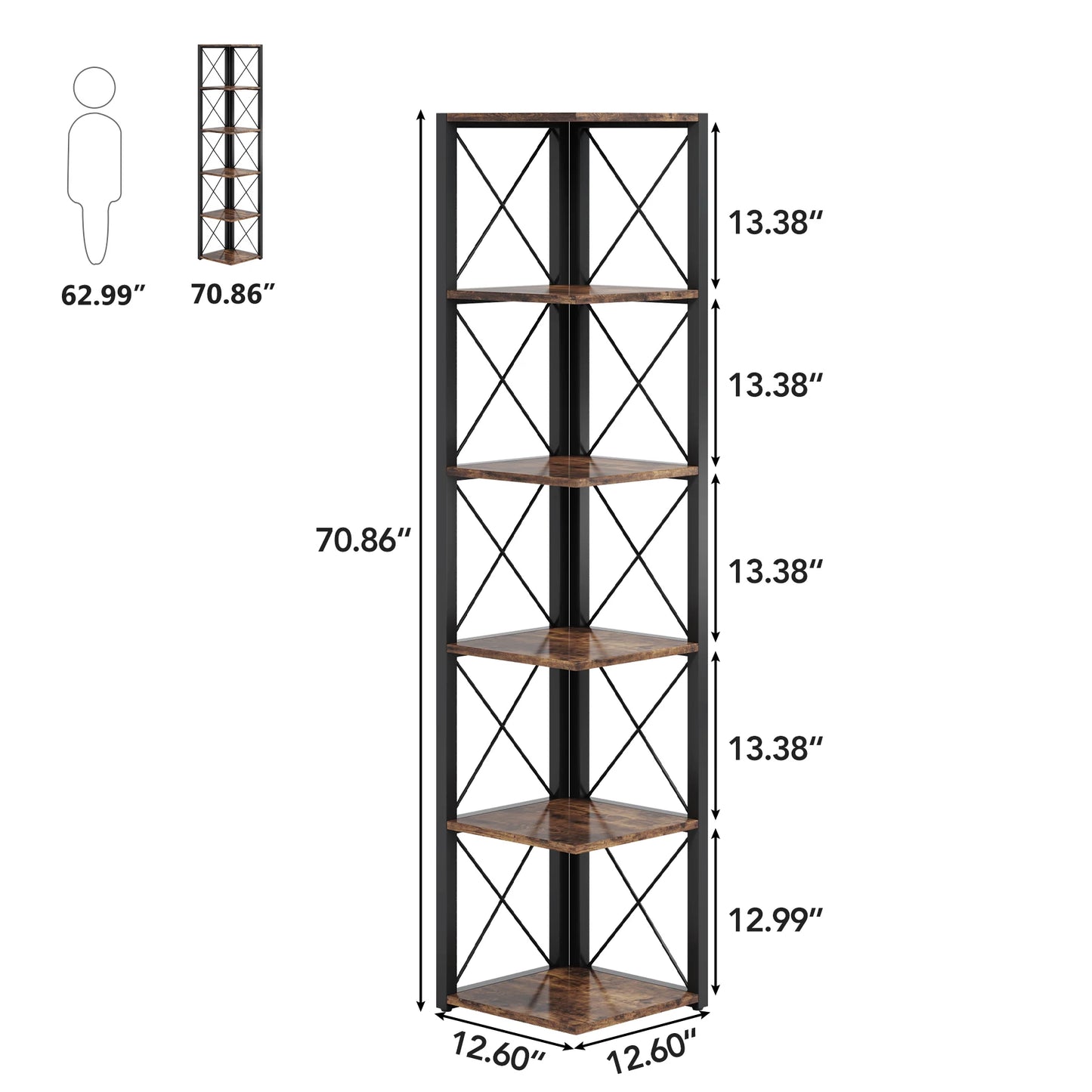 Rustic Collection 6-Tier Tall Shelf Bookshelf Storage Display (USA Only) - Homevalley.co.uk