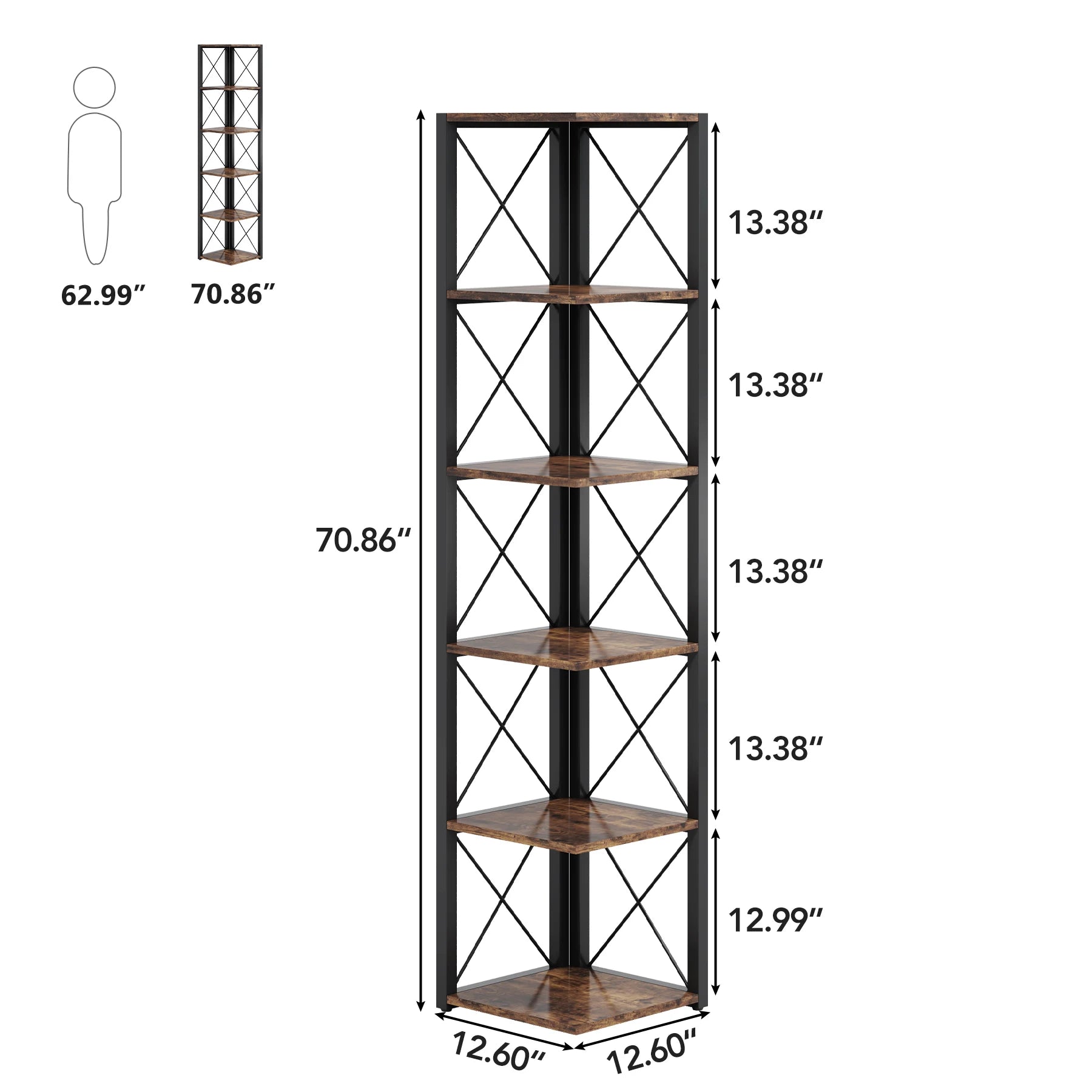 Rustic Collection 6-Tier Tall Shelf Bookshelf Storage Display (USA Only) - Homevalley.co.uk