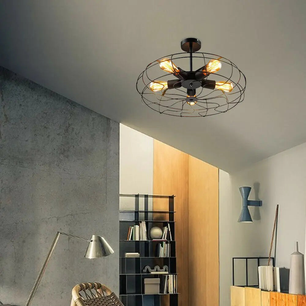 Rustic Iron Cage Chandelier Industrial Pendant - Homevalley.co.uk