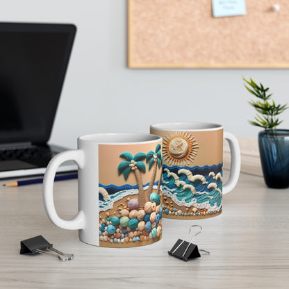 Sandy Beach White Ceramic Coffee Mug, Sea and Sand Coffee Cup, Sunshine Tea Cup, Gift for Her, Gift Idea, 11oz - Homevalley.co.uk