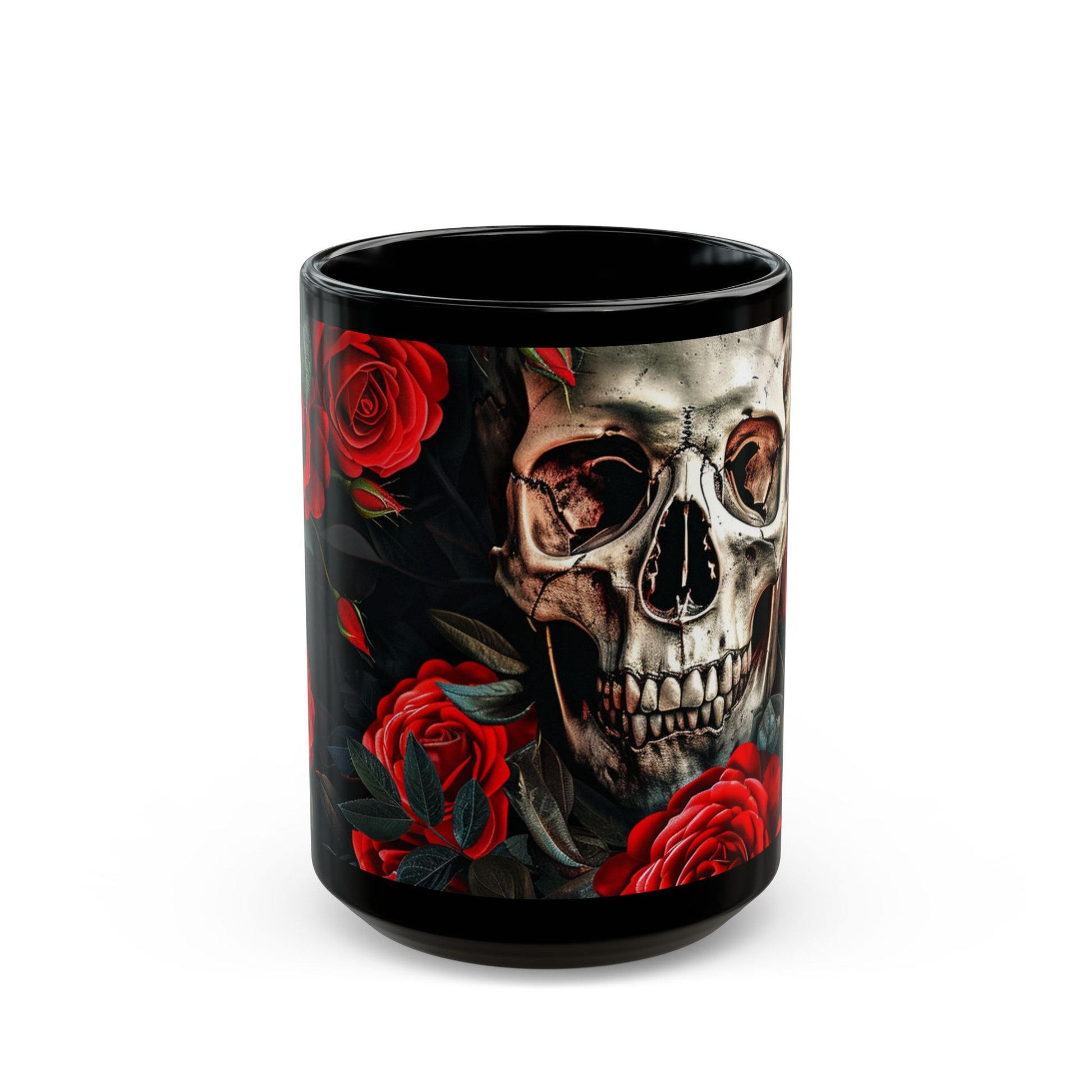 Scull and Red Roses Black Coffee Mug, Black Tea Cup, Gift for Him, Gift for Her, Father's day, Mother's day, Gift Idea (11oz, 15oz) - Homevalley.co.uk