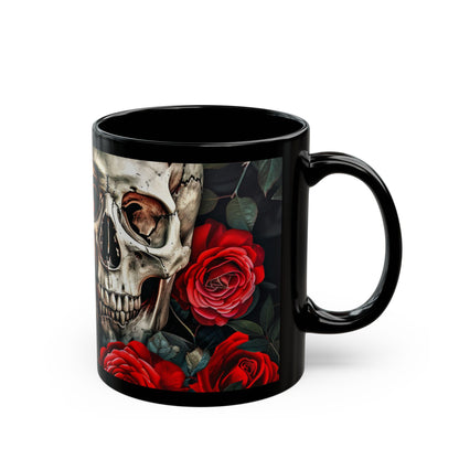 Scull and Red Roses Black Coffee Mug, Black Tea Cup, Gift for Him, Gift for Her, Father's day, Mother's day, Gift Idea (11oz, 15oz) - Homevalley.co.uk