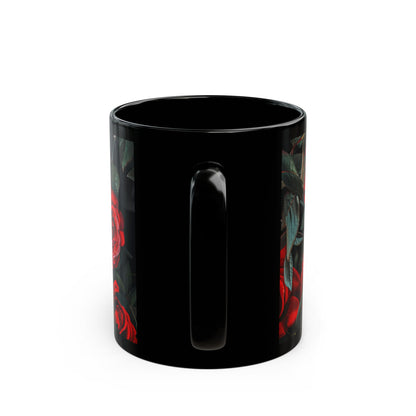 Scull and Red Roses Black Coffee Mug, Black Tea Cup, Gift for Him, Gift for Her, Father's day, Mother's day, Gift Idea (11oz, 15oz) - Homevalley.co.uk