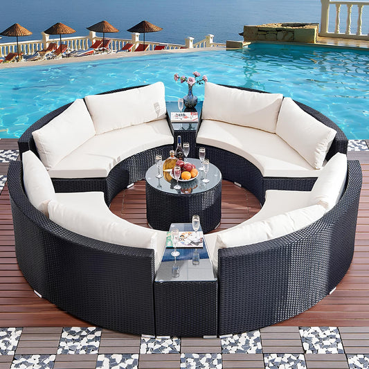 Semi - Circular Outdoor Rattan Sofa 10 pieces - Homevalley.co.uk