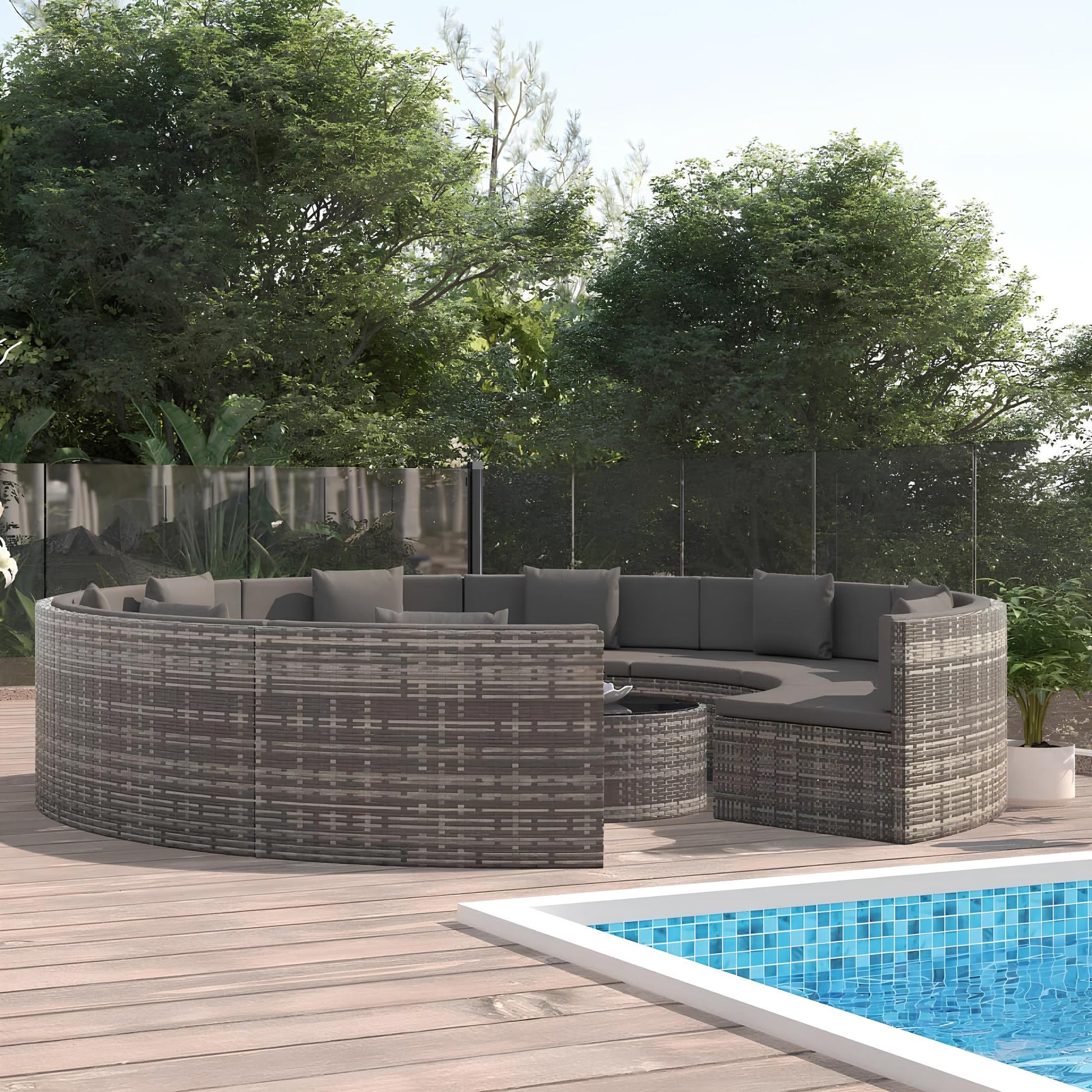 Semi - Circular Outdoor Rattan Sofa 10 pieces - Homevalley.co.uk