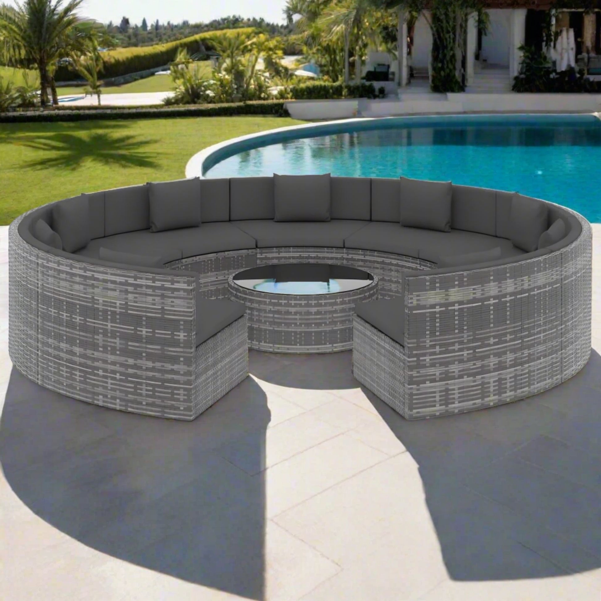 Semi - Circular Outdoor Rattan Sofa 10 pieces - Homevalley.co.uk
