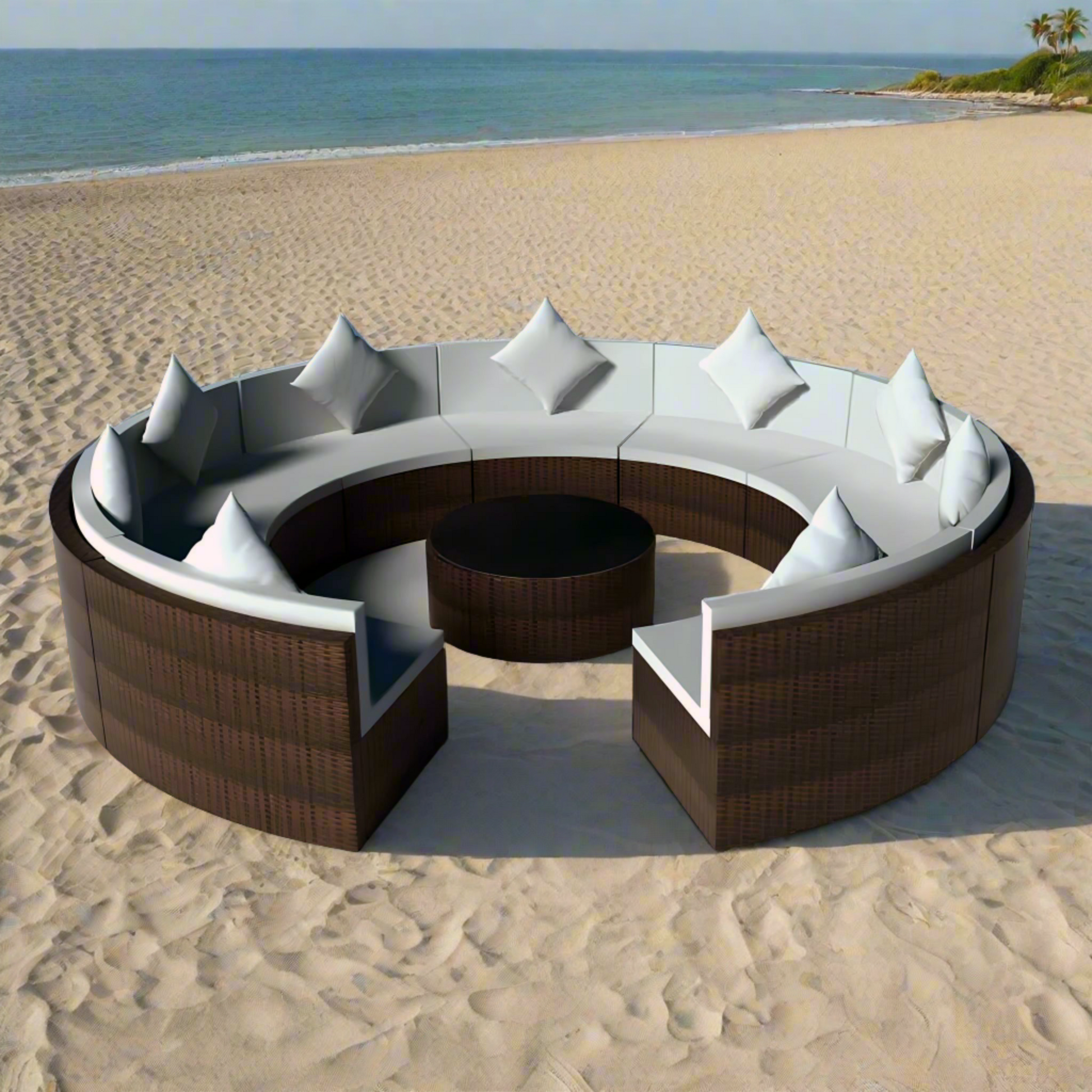 Semi - Circular Outdoor Rattan Sofa 10 pieces - Homevalley.co.uk