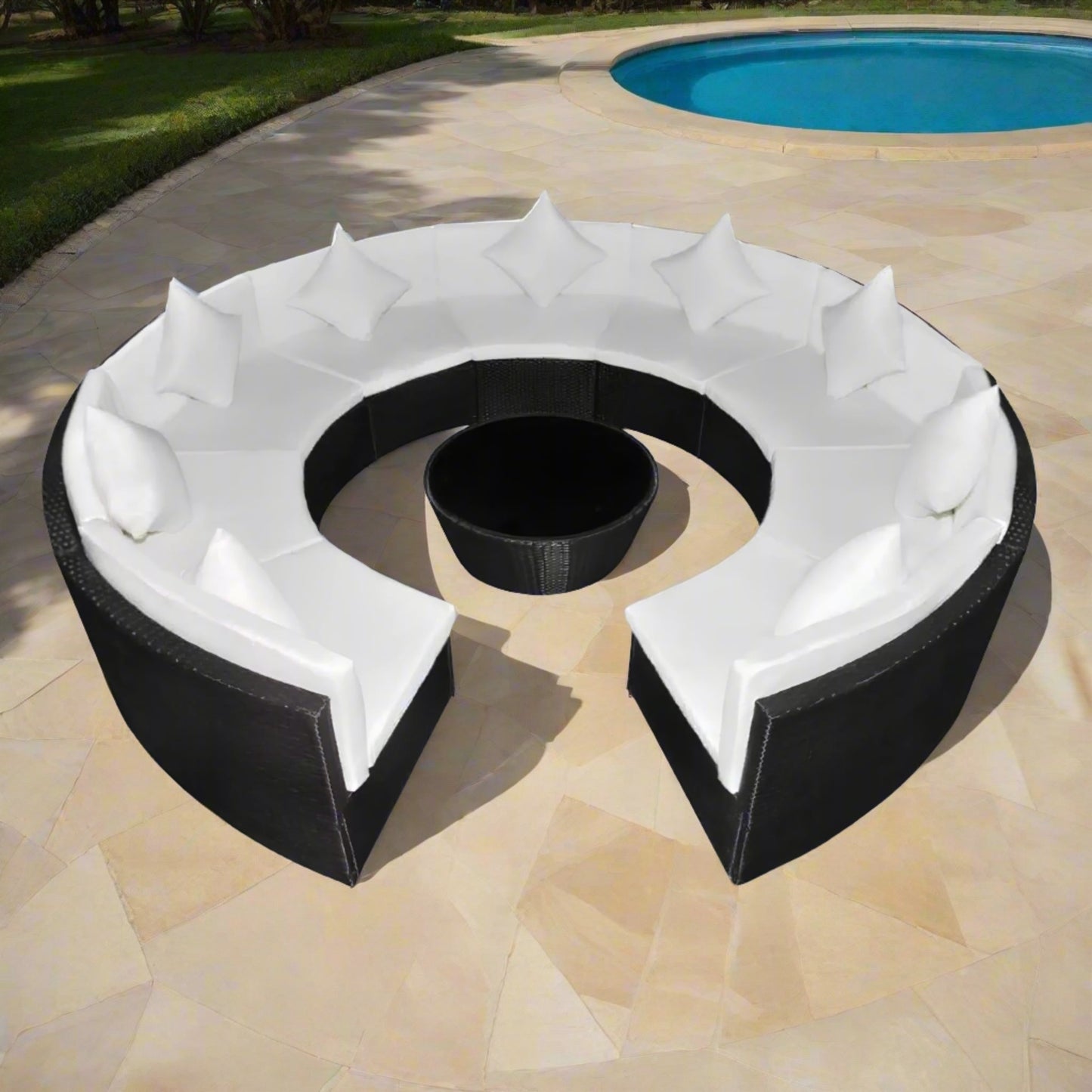 Semi - Circular Outdoor Rattan Sofa 10 pieces - Homevalley.co.uk