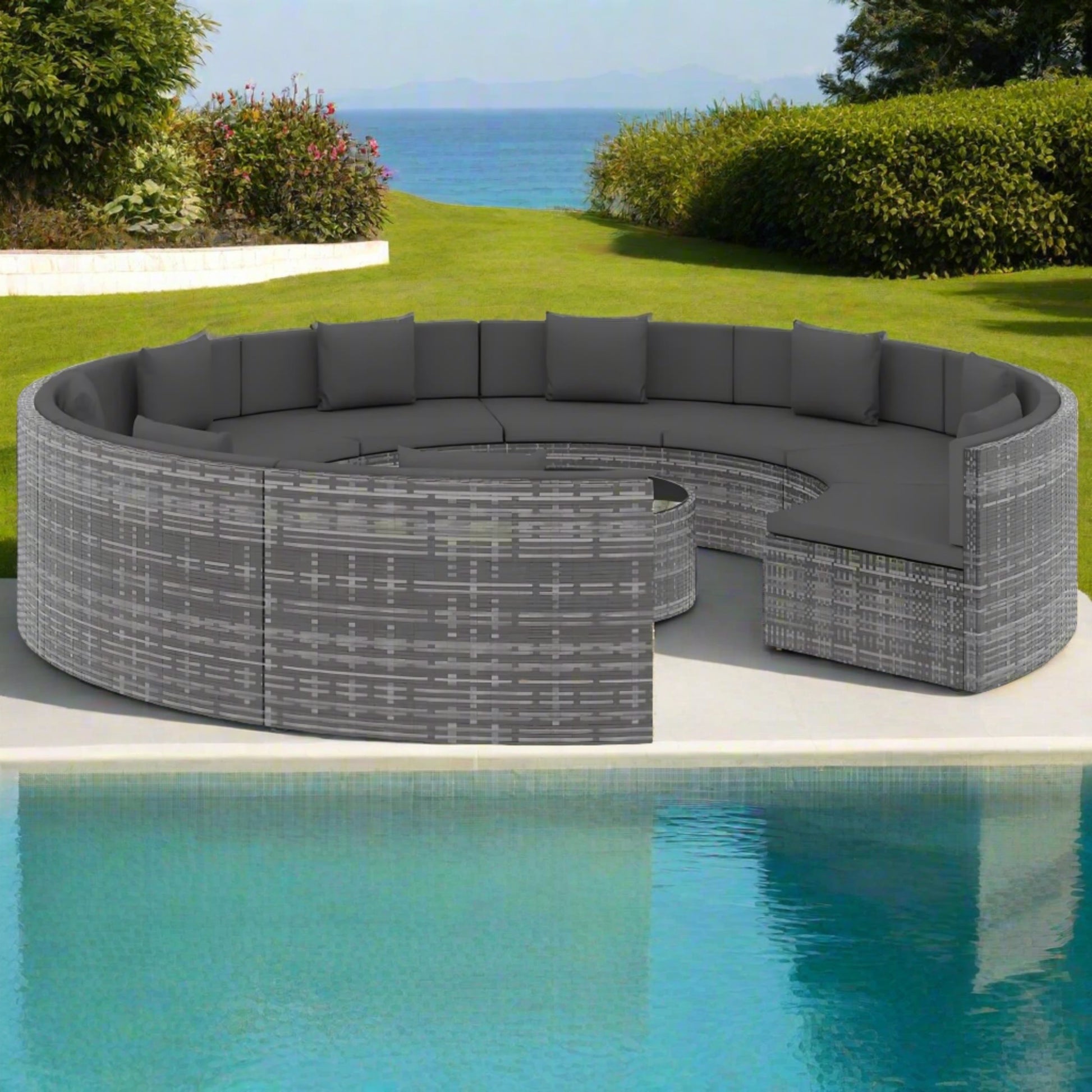 Semi - Circular Outdoor Rattan Sofa 10 pieces - Homevalley.co.uk