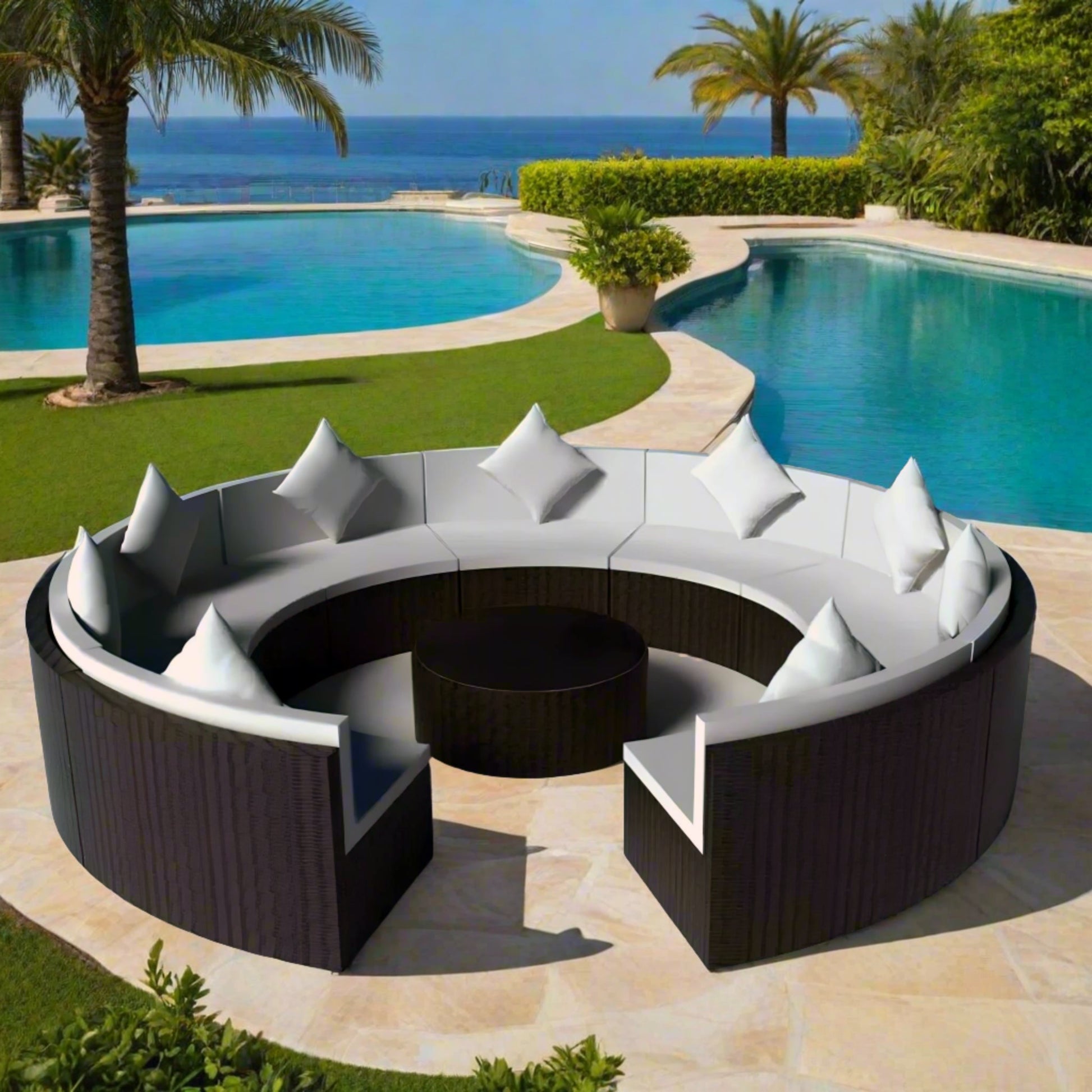 Semi - Circular Outdoor Rattan Sofa 10 pieces - Homevalley.co.uk