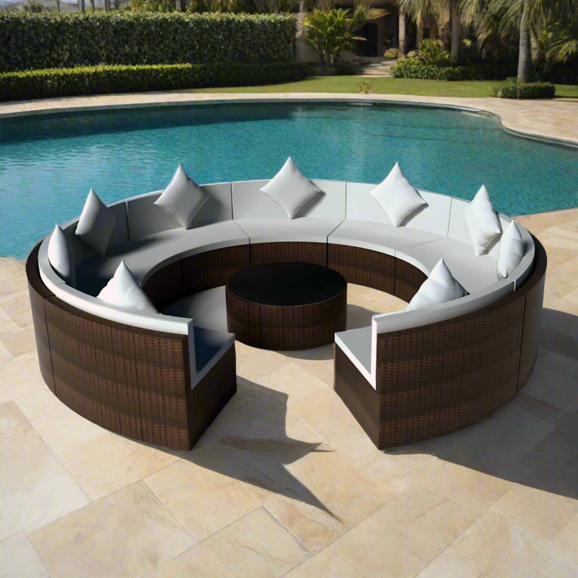 Semi - Circular Outdoor Rattan Sofa 10 pieces - Homevalley.co.uk