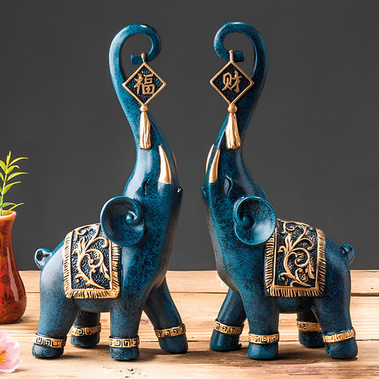 Set of 2 Lucky Elephant Resin Statues Sculpture Ornament - Homevalley.co.uk
