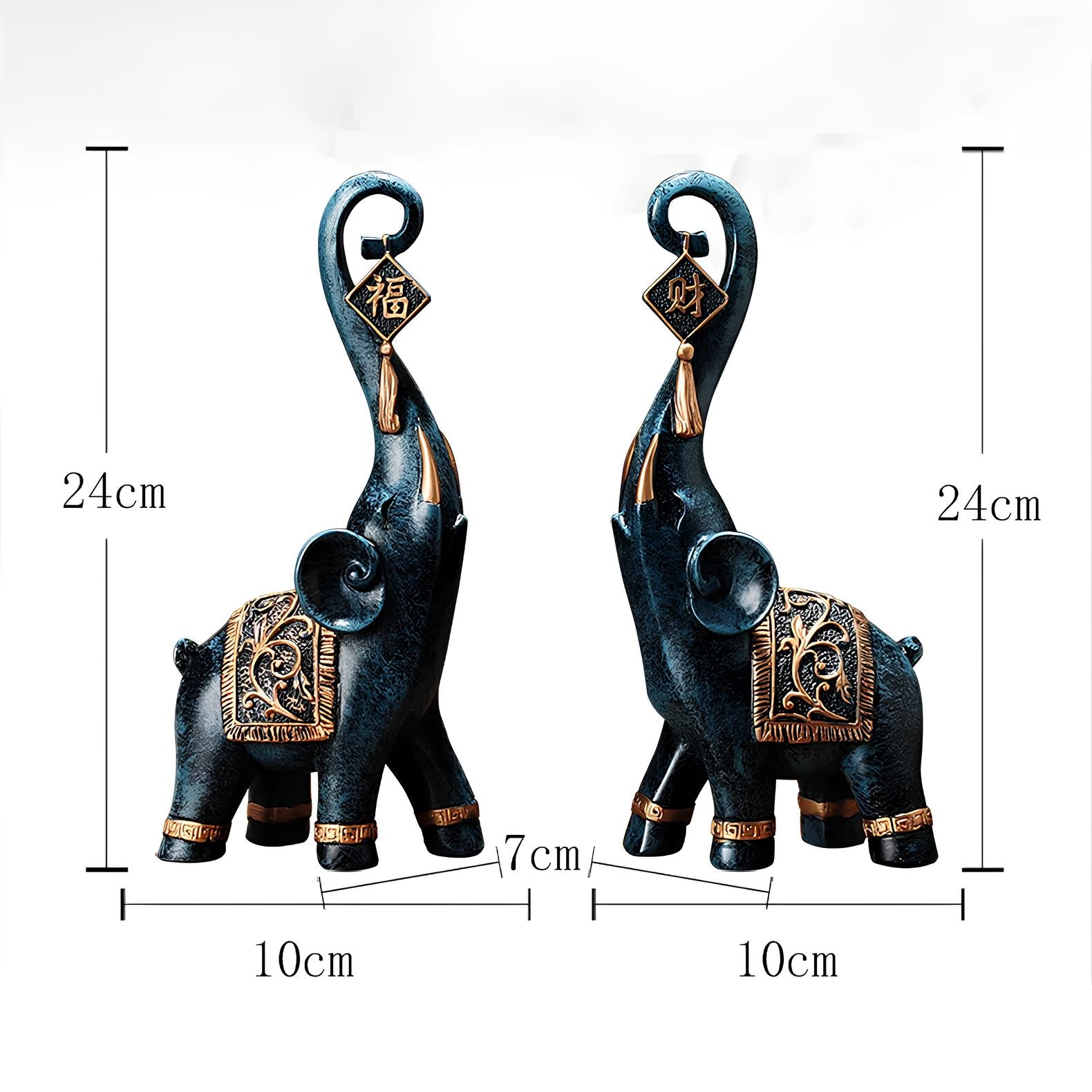 Set of 2 Lucky Elephant Resin Statues Sculpture Ornament - Homevalley.co.uk