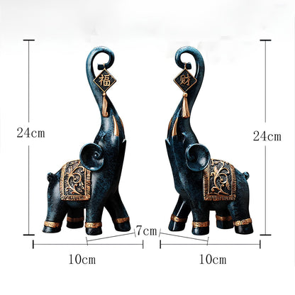 Set of 2 Lucky Elephant Resin Statues Sculpture Ornament - Homevalley.co.uk