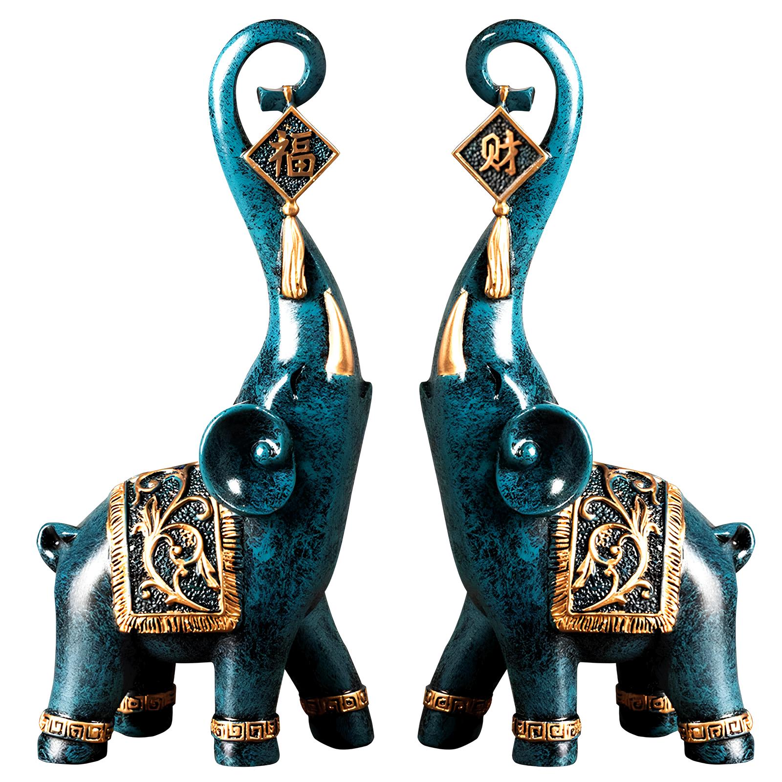 Set of 2 Lucky Elephant Resin Statues Sculpture Ornament - Homevalley.co.uk