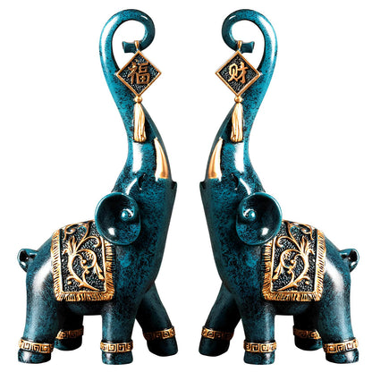 Set of 2 Lucky Elephant Resin Statues Sculpture Ornament - Homevalley.co.uk