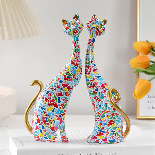 Set of 2 Resin Cat Figurines Ornaments - Homevalley.co.uk