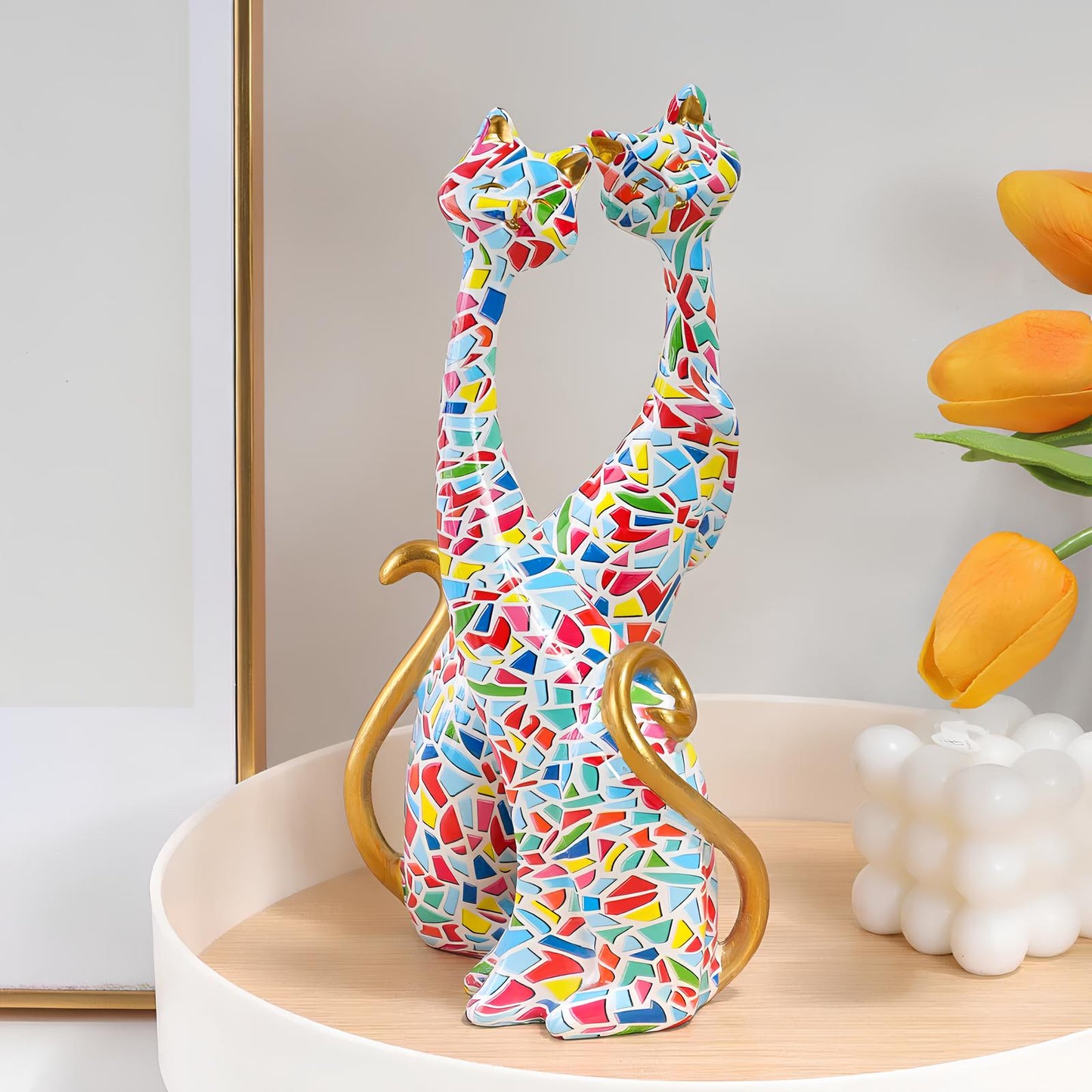 Set of 2 Resin Cat Figurines Ornaments - Homevalley.co.uk