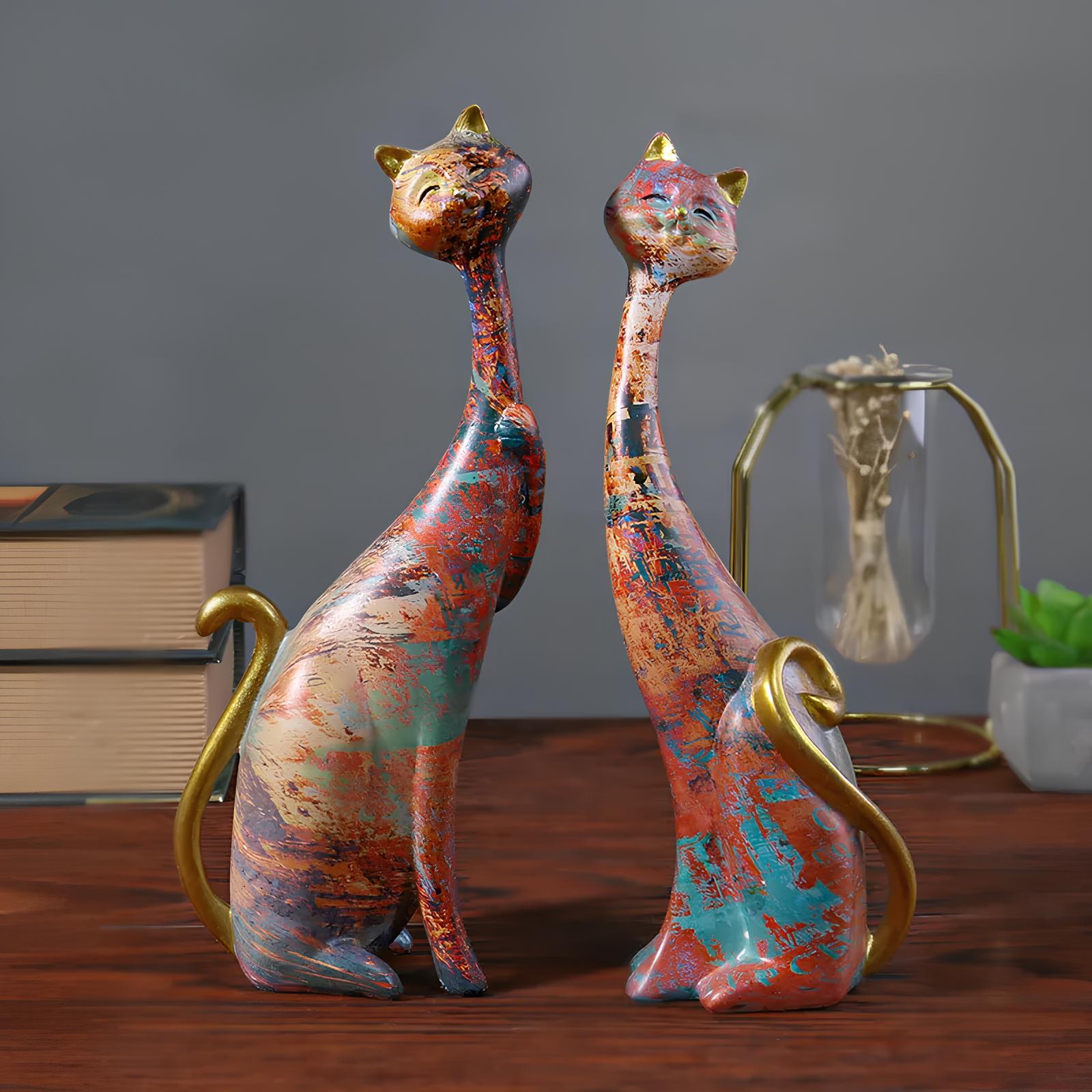 Set of 2 Resin Cat Figurines Ornaments - Homevalley.co.uk