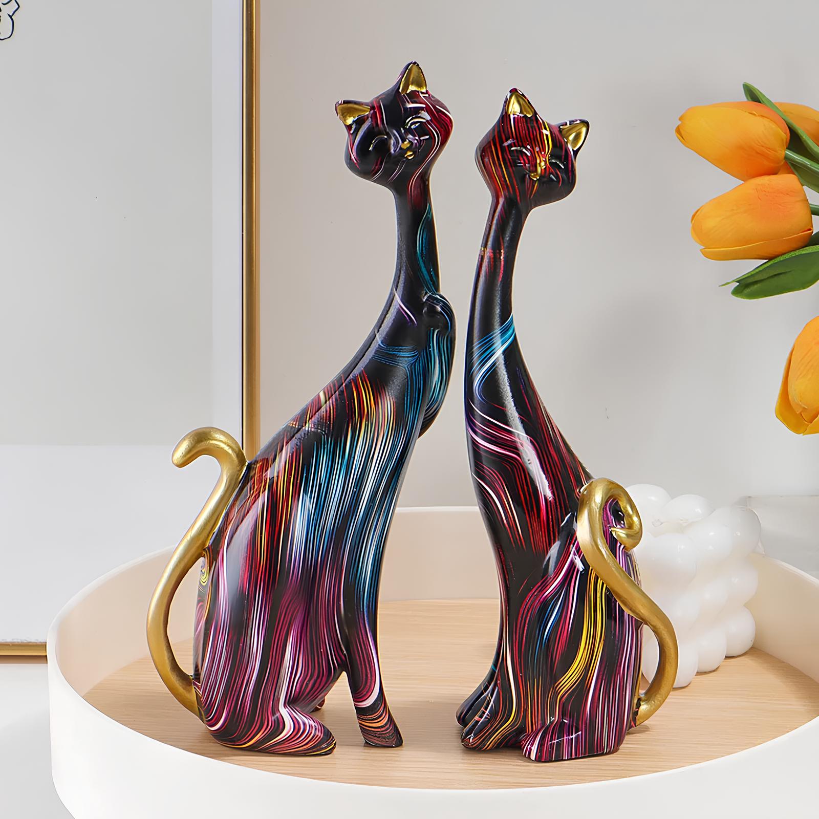 Set of 2 Resin Cat Figurines Ornaments - Homevalley.co.uk