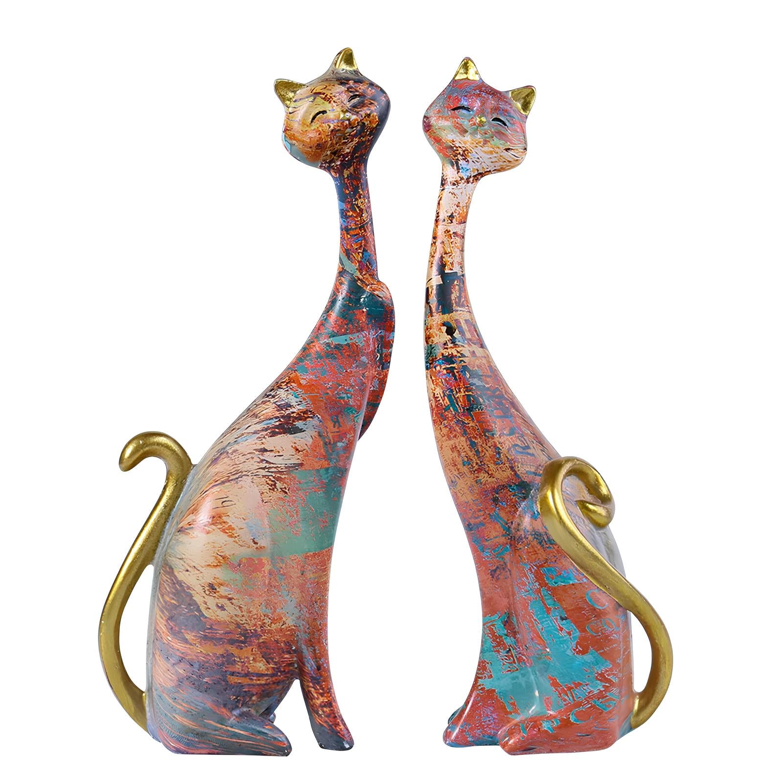 Set of 2 Resin Cat Figurines Ornaments - Homevalley.co.uk