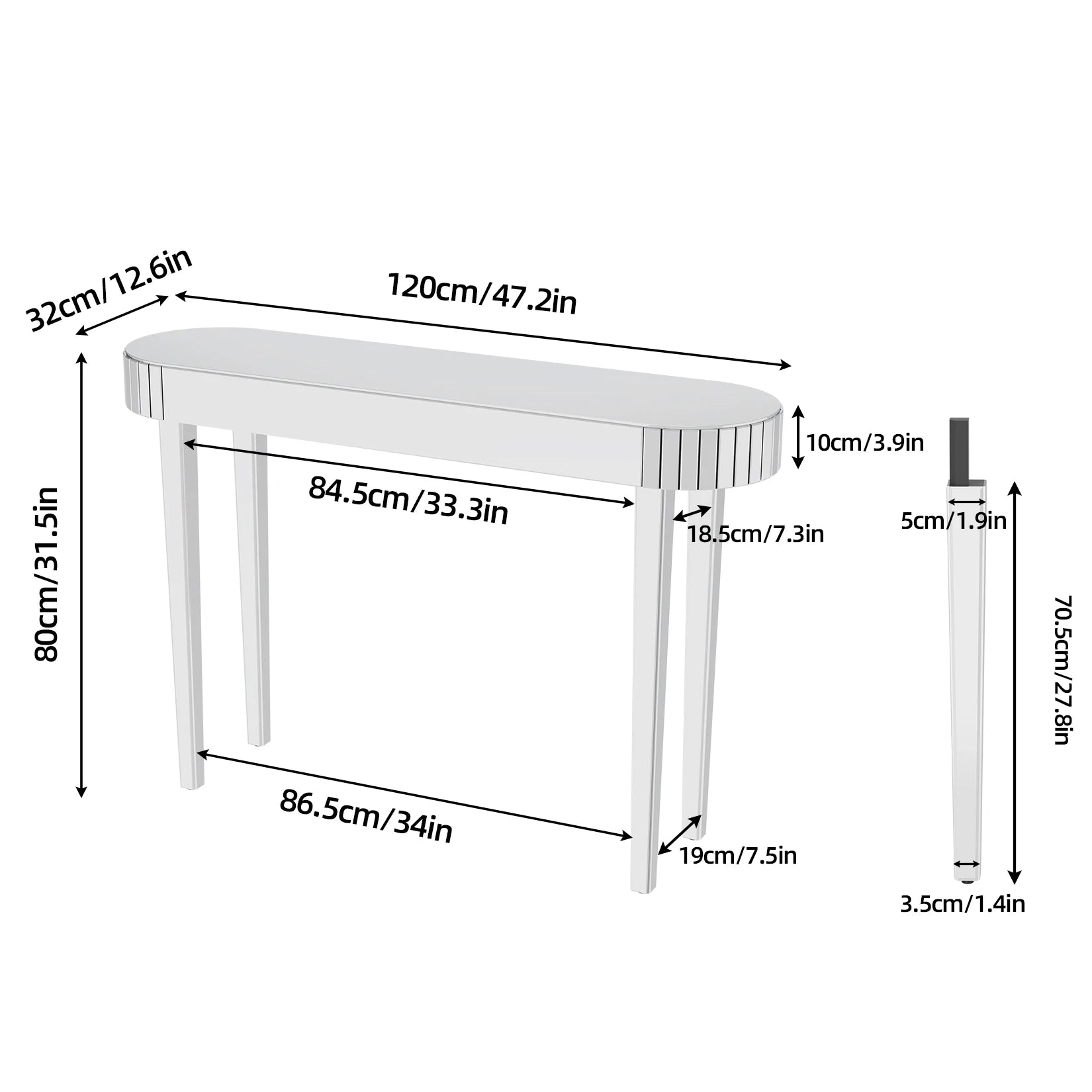 Silver Mirrored Console Table - Homevalley.co.uk