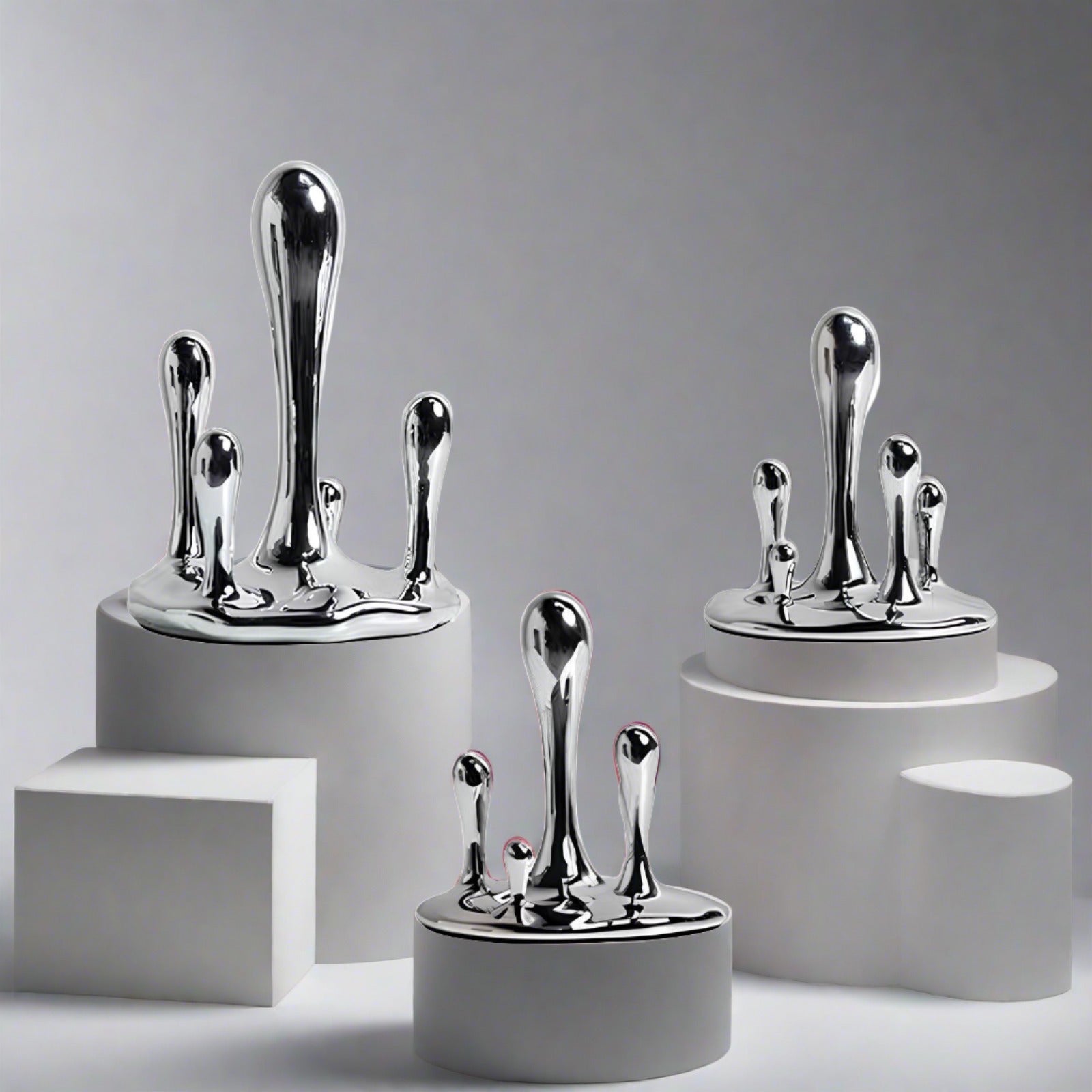 Silver Water Droplets Abstract Sculpture Figurine - Homevalley.co.uk
