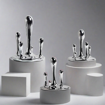 Silver Water Droplets Abstract Sculpture Figurine - Homevalley.co.uk