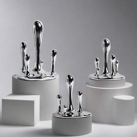 Silver Water Droplets Abstract Sculpture Figurine - Homevalley.co.uk