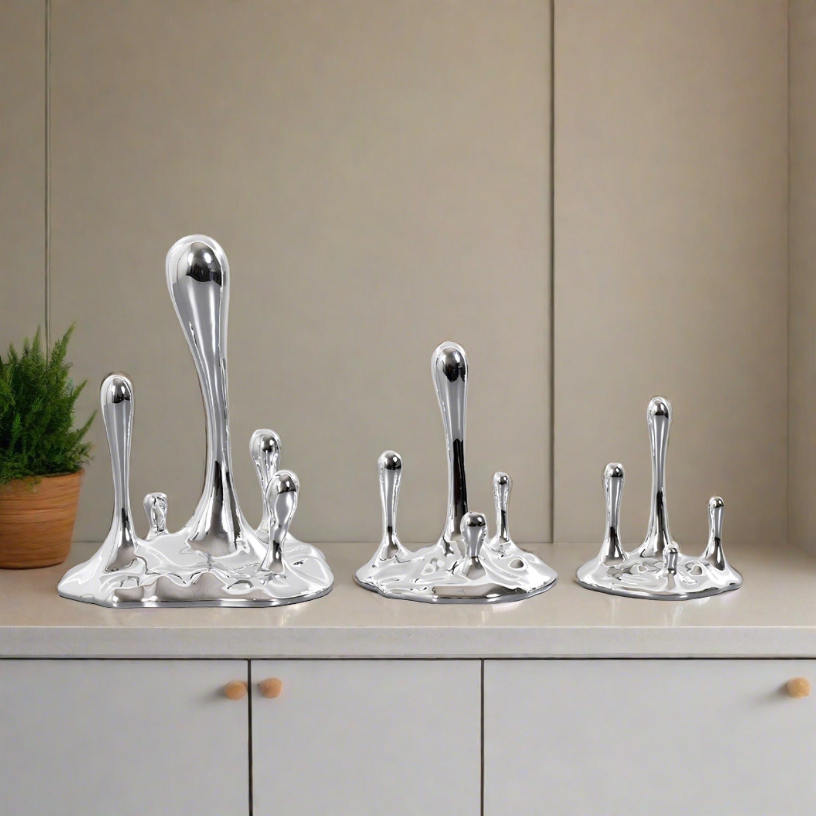 Silver Water Droplets Abstract Sculpture Figurine - Homevalley.co.uk